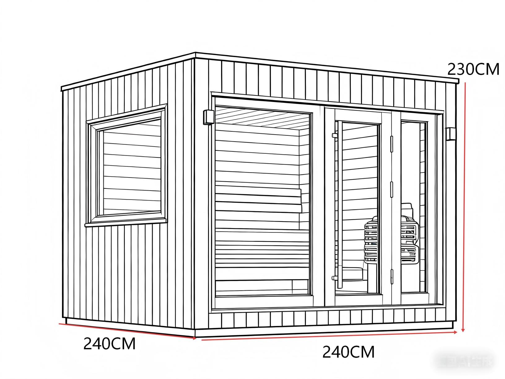 Hemlock Square Sauna Room with Black Exterior and Glass Front CSA-719 reference view 6