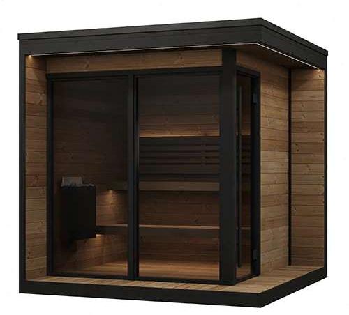 Thermo Wood Square Sauna Room with Black Frame Glass Front product image