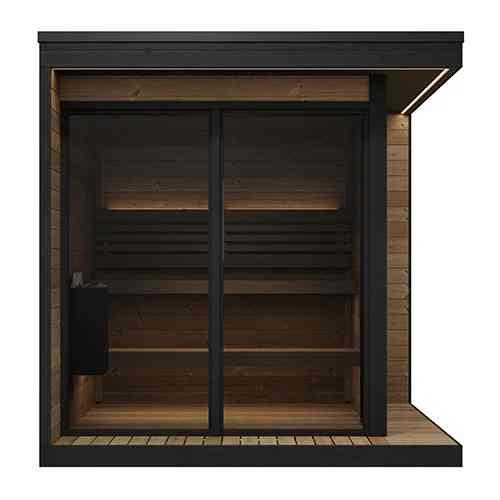 Thermo Wood Square Sauna Room with Black Frame Glass Front CSA-720 reference view 2