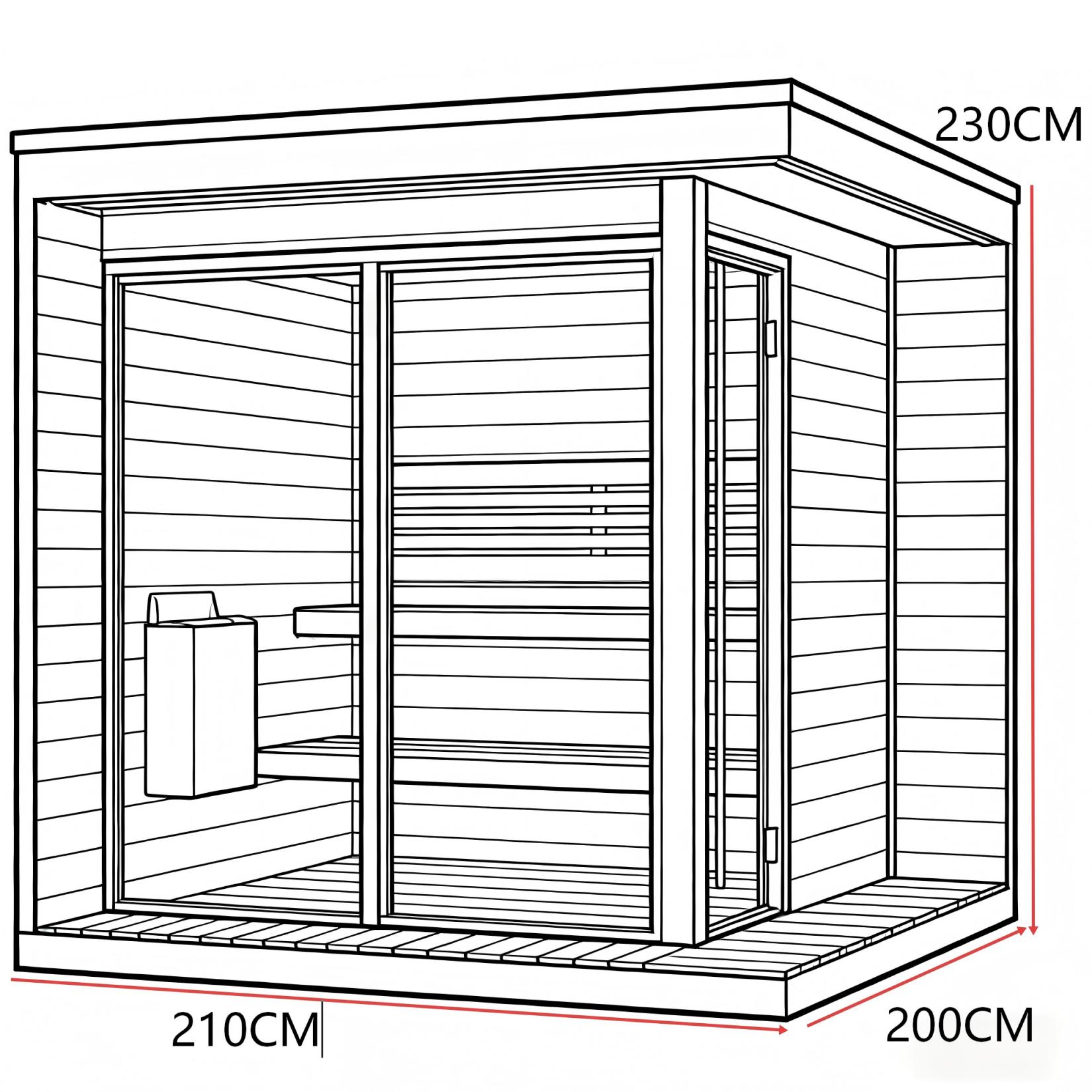 Thermo Wood Square Sauna Room with Black Frame Glass Front CSA-720 reference view 6