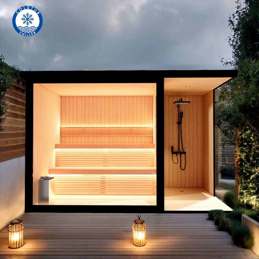 Compact Dual-Zone Outdoor Sauna with Integrated Shower product image