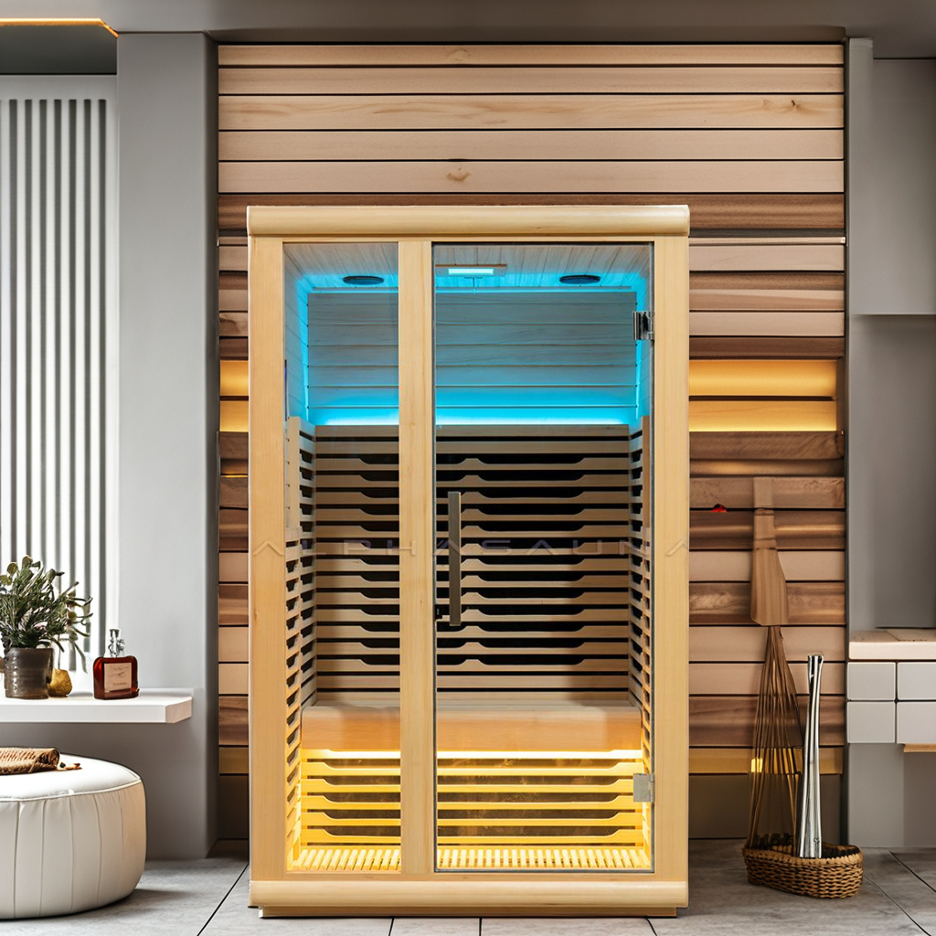 Two-Person Infrared Sauna with Skylight and Carbon Panel Layout product image