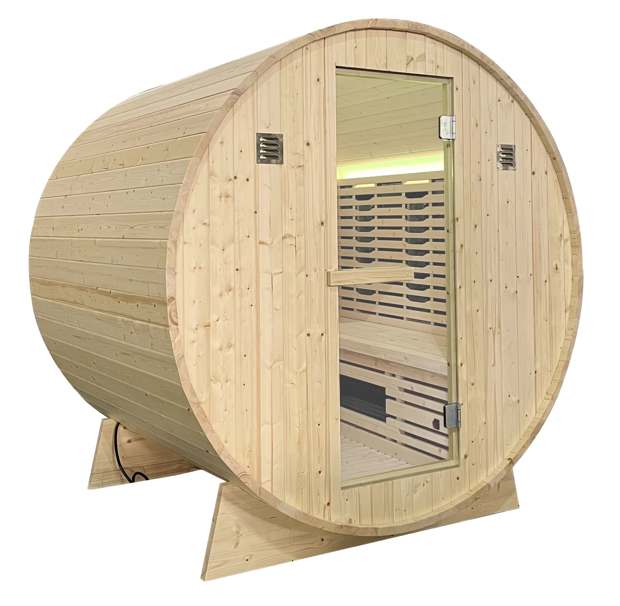 Light Wood Barrel Sauna Room with Panoramic Glass Door CSA-725 reference view 3