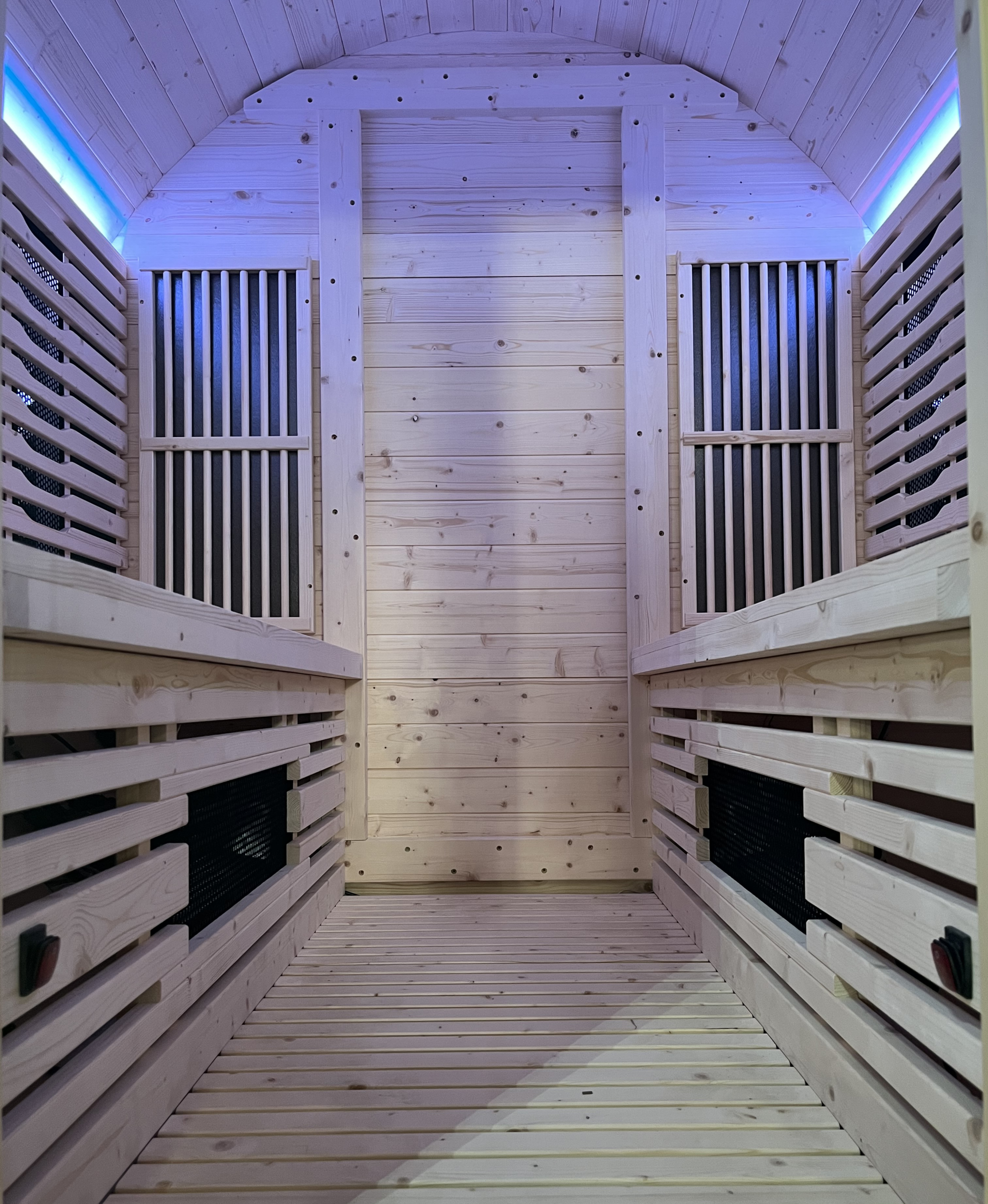 Light Wood Barrel Sauna Room with Panoramic Glass Door CSA-725 reference view 5