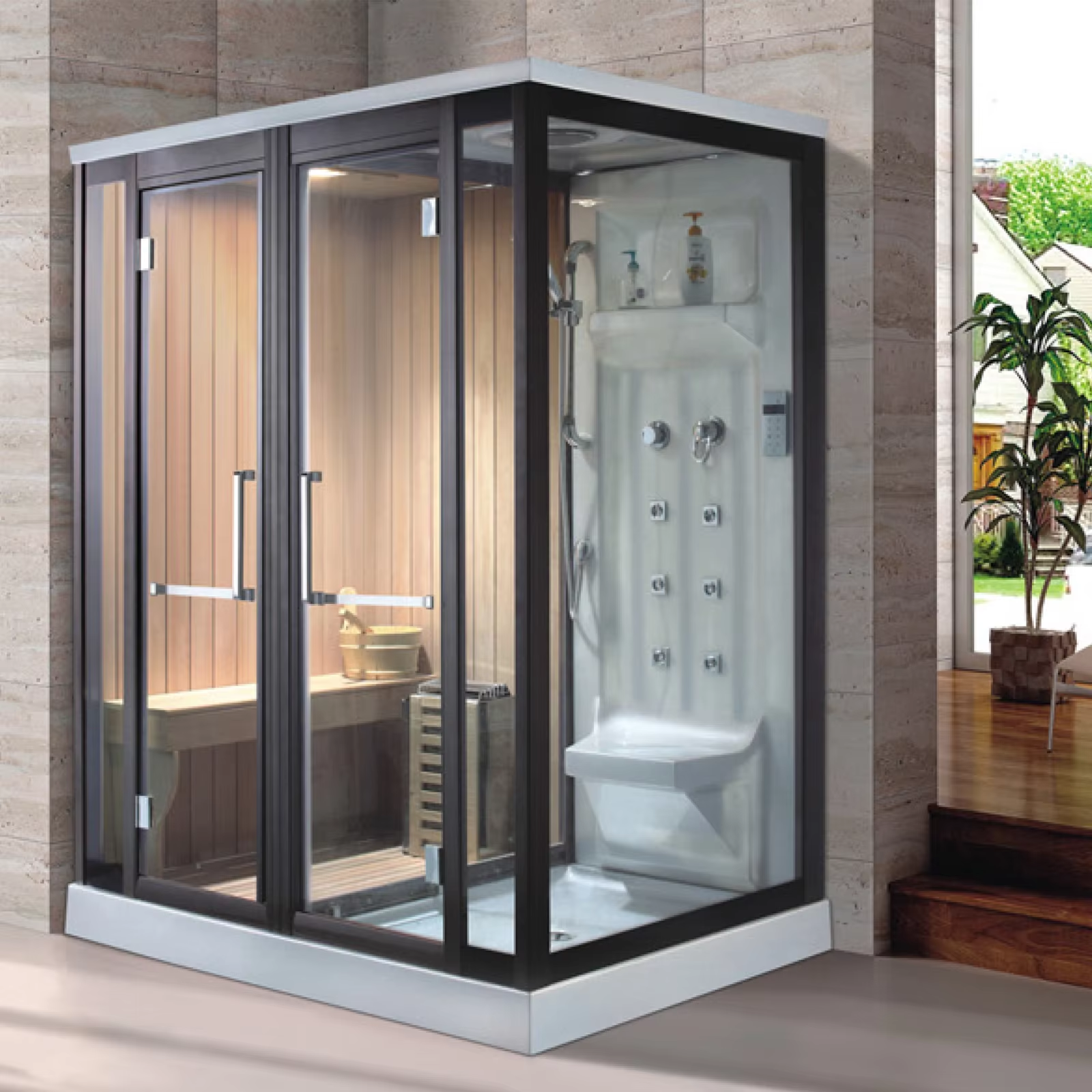 Indoor Red Cedar Sauna Shower Combination Room CSA-727 reference view 3