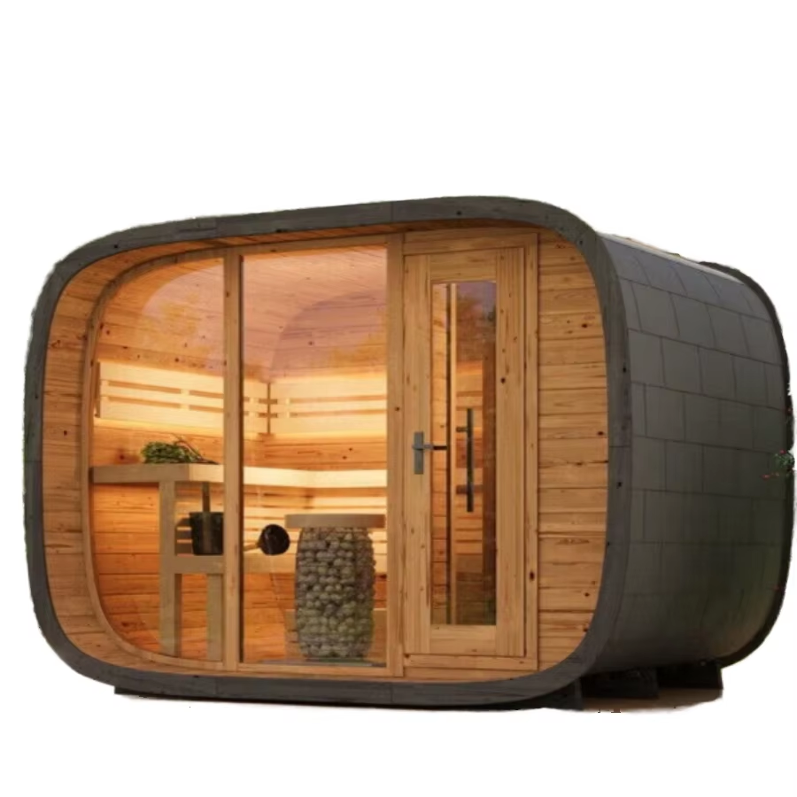Black Oval Outdoor Sauna Pod with Full Glass Front product image
