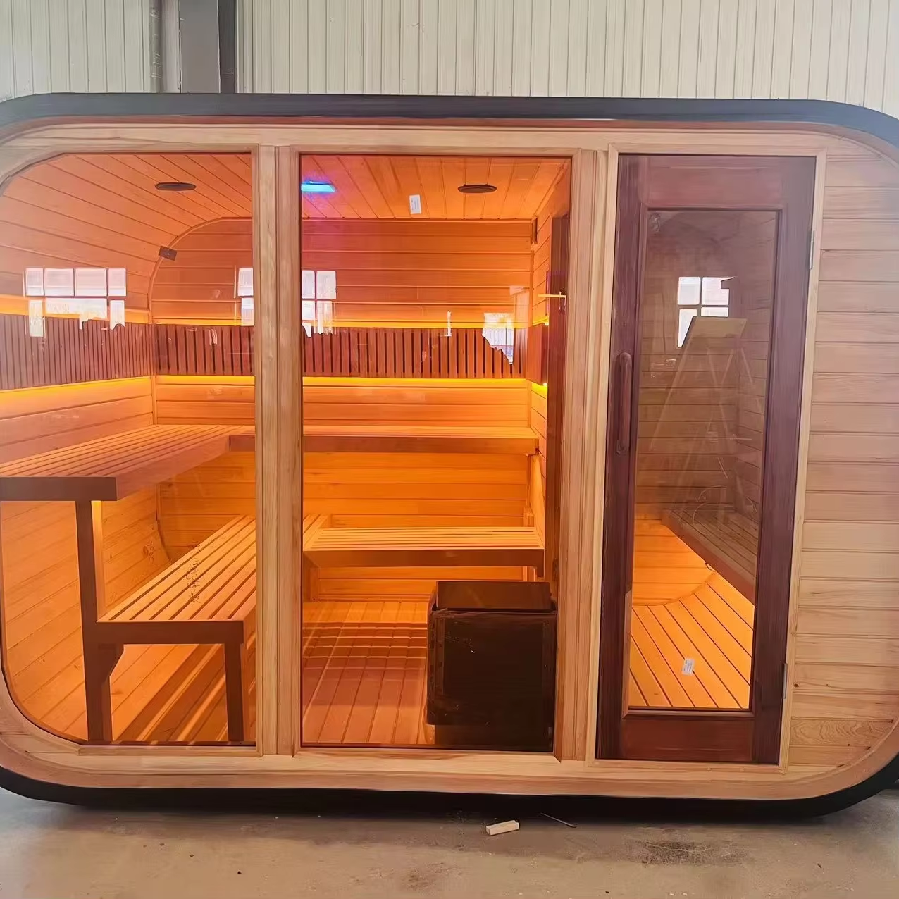 Black Oval Outdoor Sauna Pod with Full Glass Front CSA-728 reference view 3