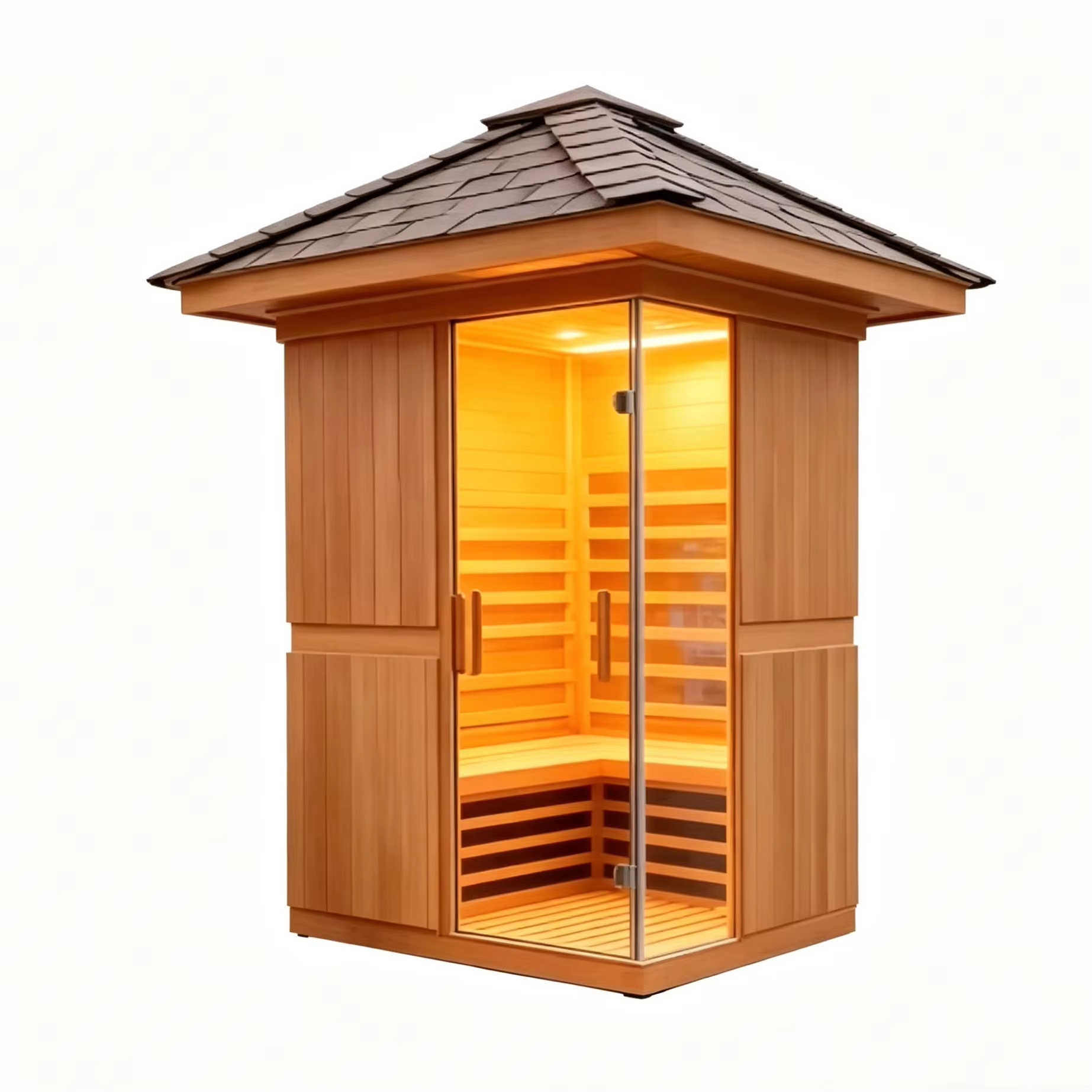 Compact Octagon Outdoor Sauna Room with Full Glass Door product image