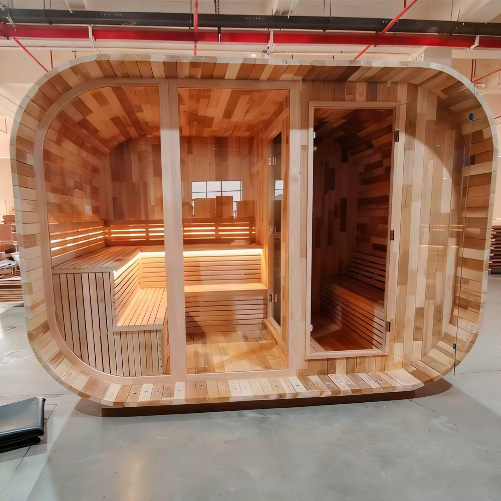 Large Mosaic Wood Outdoor Sauna Room with Changing Area product image