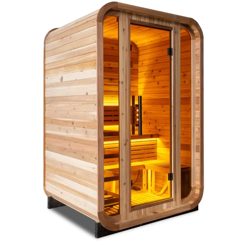 Compact Rounded-Corner Outdoor Sauna Room with LED Bench CSA-733 reference view 2