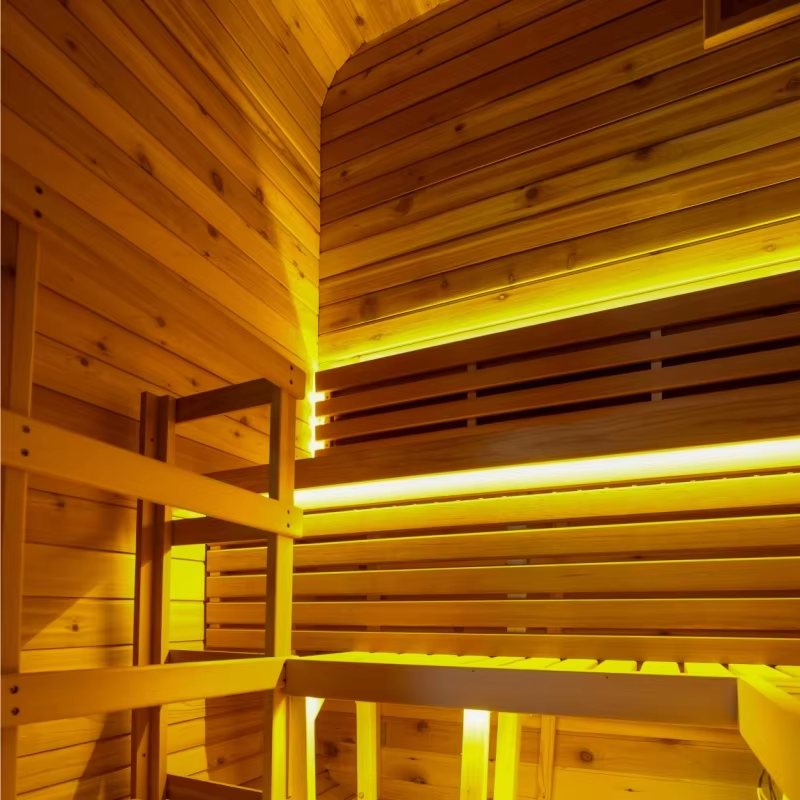 Compact Rounded-Corner Outdoor Sauna Room with LED Bench CSA-733 reference view 6