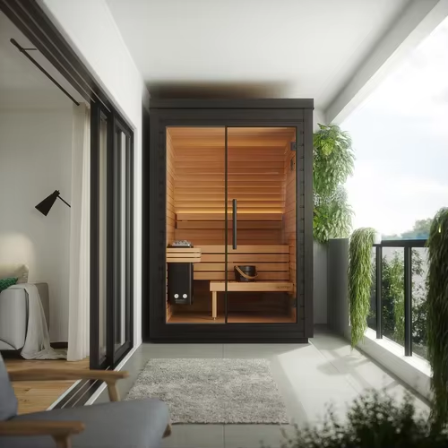 Black Exterior Glass-Front Outdoor Sauna Cabin product image