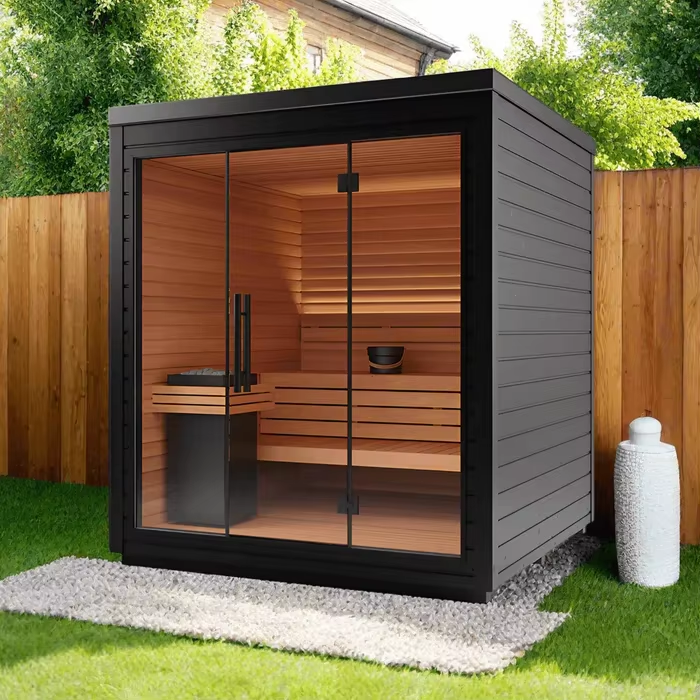 Black Exterior Glass-Front Outdoor Sauna Cabin CSA-734 reference view 2