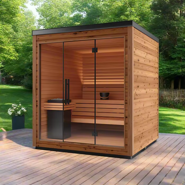 Black Exterior Glass-Front Outdoor Sauna Cabin CSA-734 reference view 3