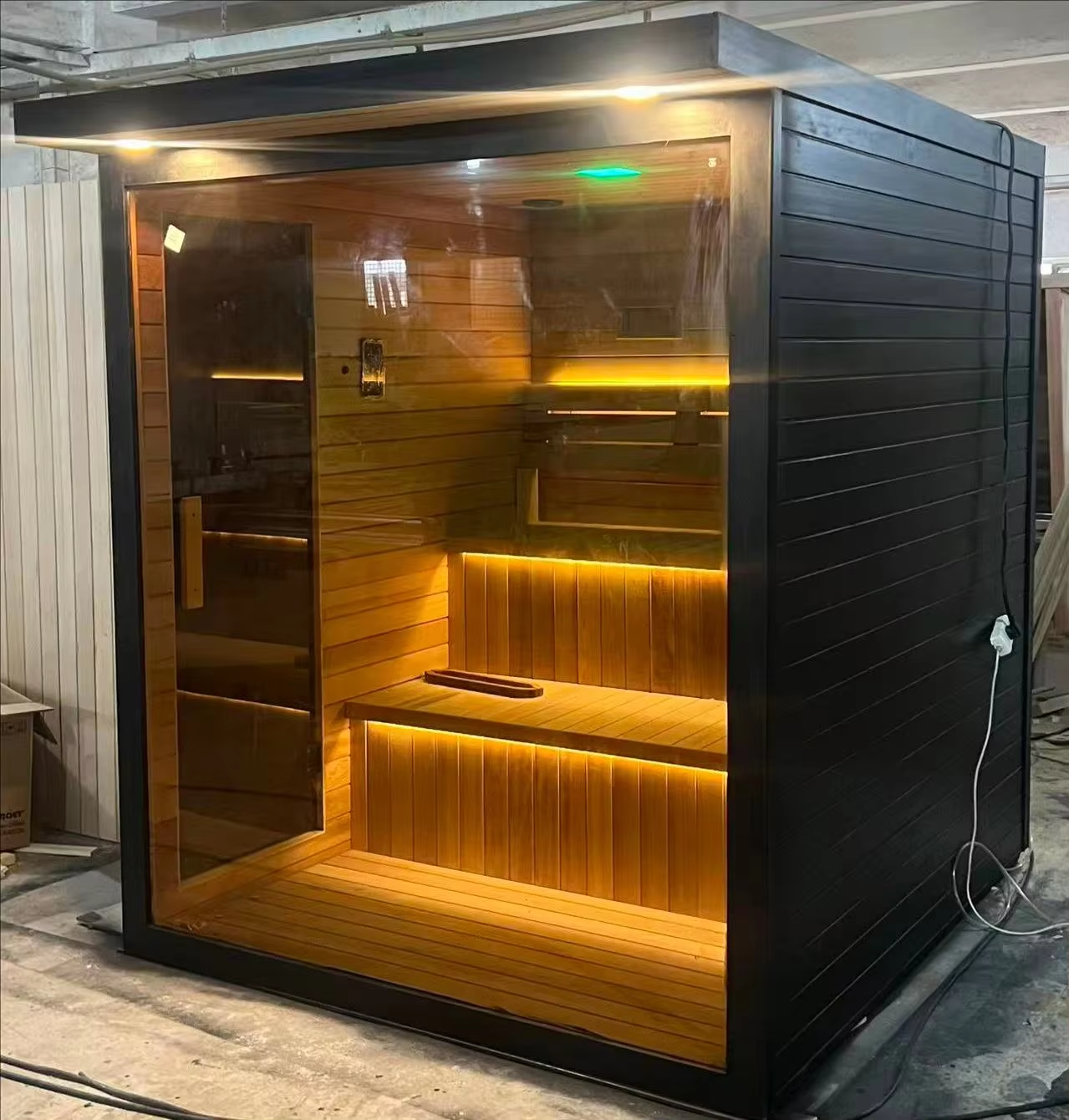 Commercial Black Glass Prefab Steam Sauna Room CSA-736 reference view 2