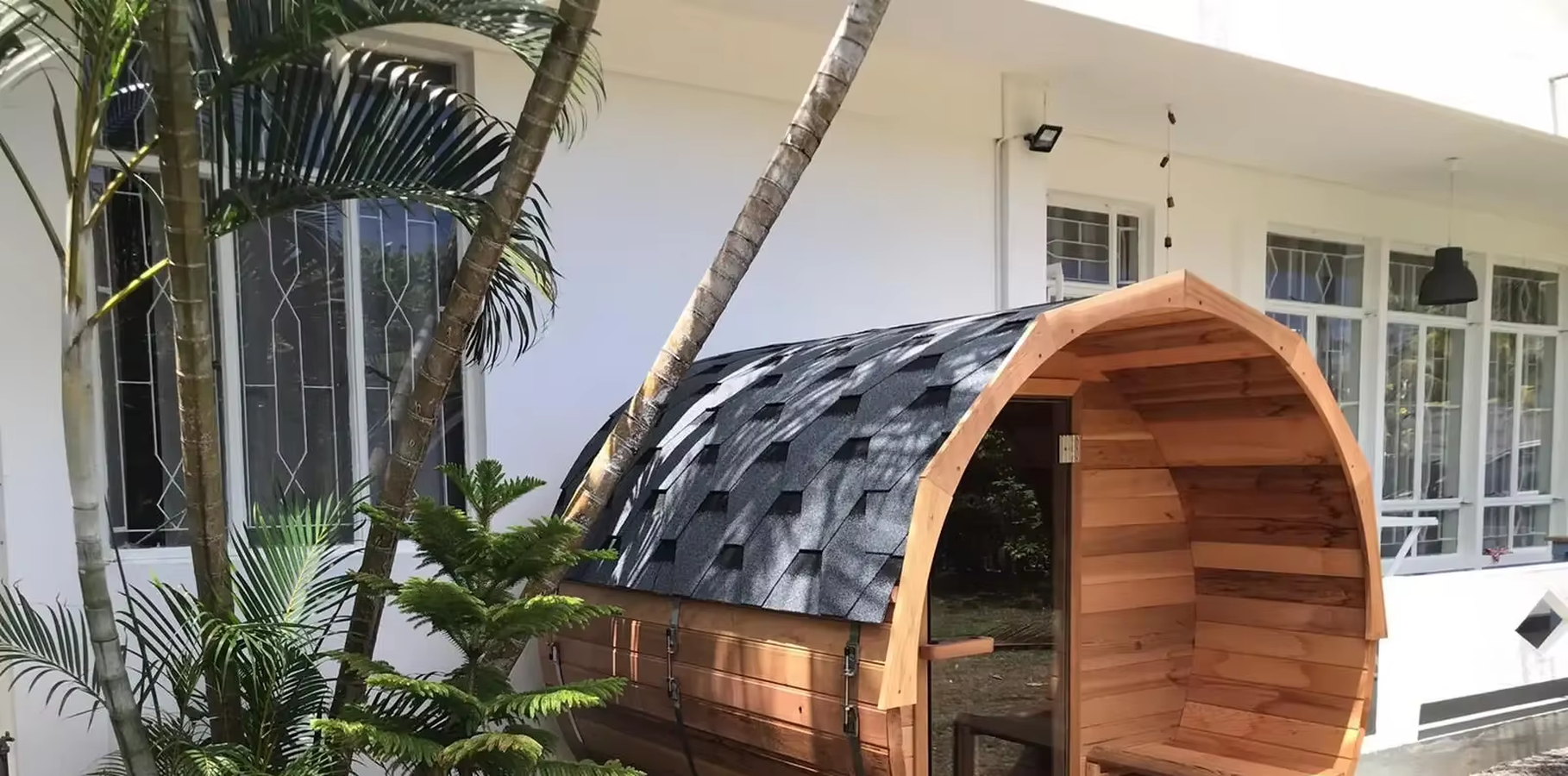 Wood-Fired Outdoor Barrel Sauna with Black Panoramic Glass CSA-737 reference view 3