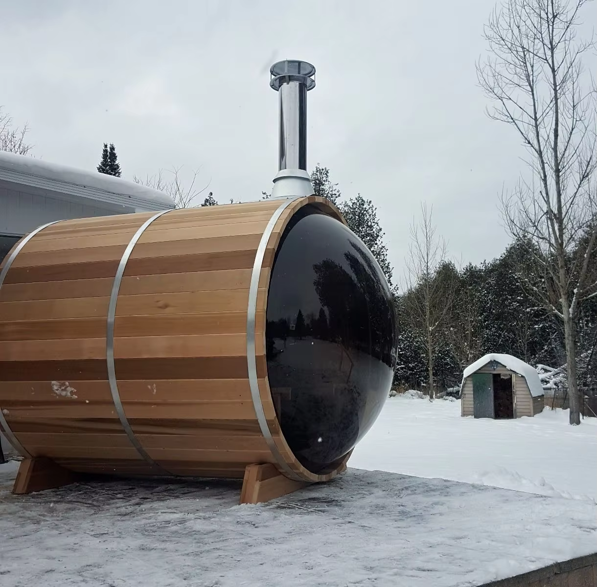 Wood-Fired Outdoor Barrel Sauna with Black Panoramic Glass CSA-737 reference view 5