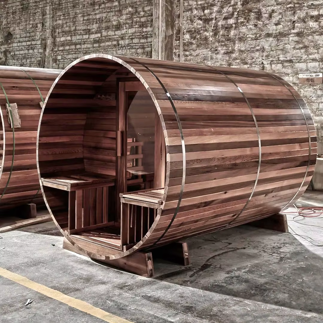 Outdoor Barrel Sauna with Front Porch Seats CSA-738 reference view 3