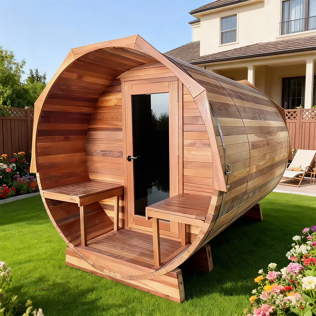 Outdoor Barrel Sauna with Front Porch Seats CSA-738 reference view 4
