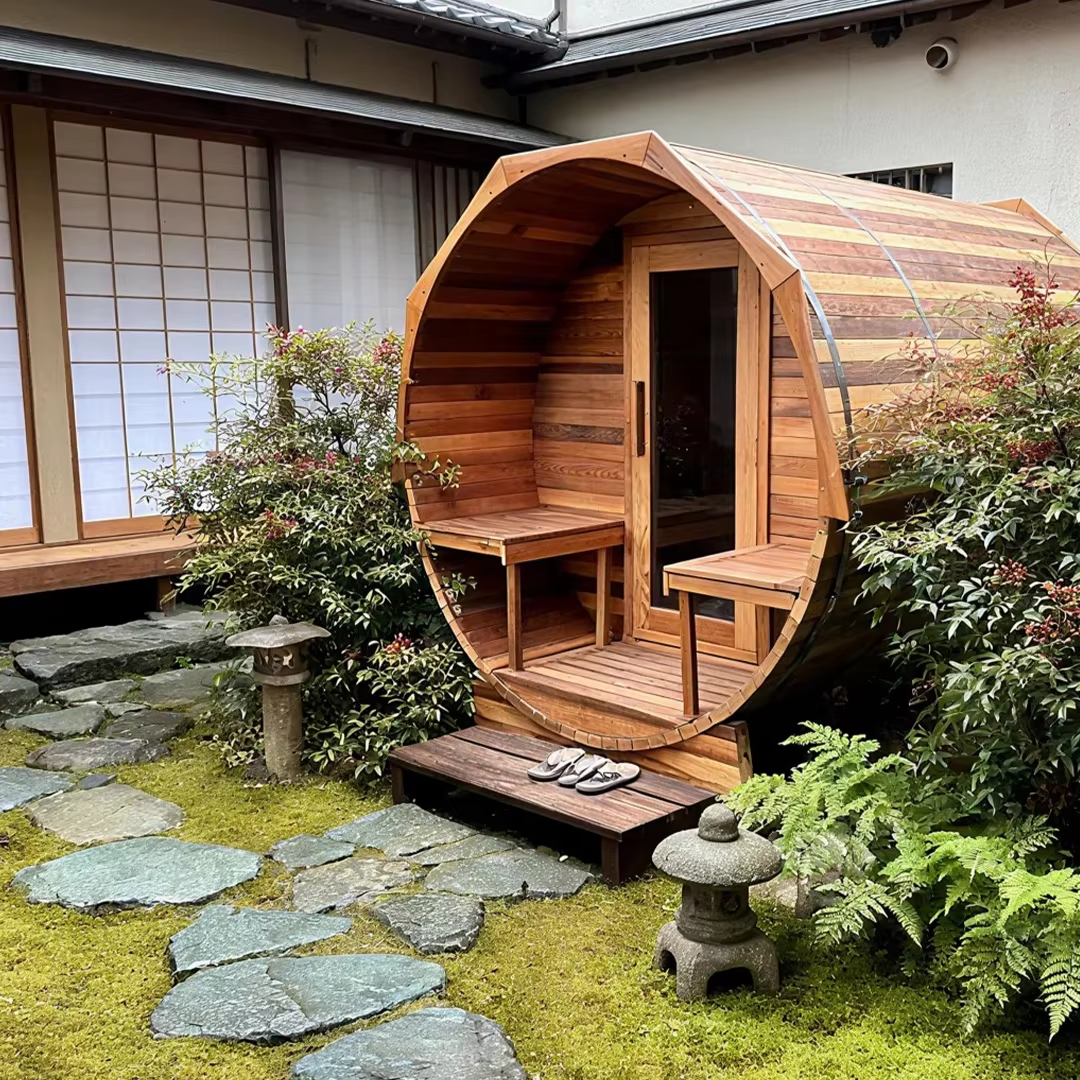 Outdoor Barrel Sauna with Front Porch Seats CSA-738 reference view 5