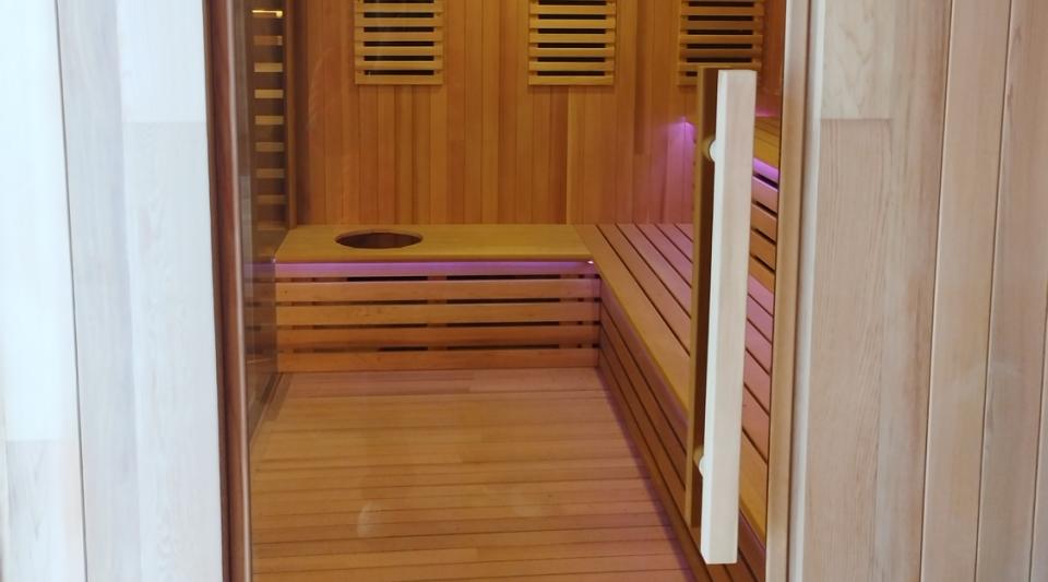Commercial Red Cedar Long Sauna Room with Glass Front CSA-739 reference view 6