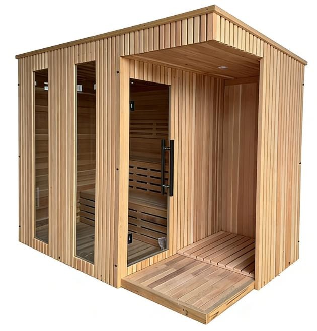 Red Cedar Square Sauna Room with Side Porch CSA-741 reference view 2