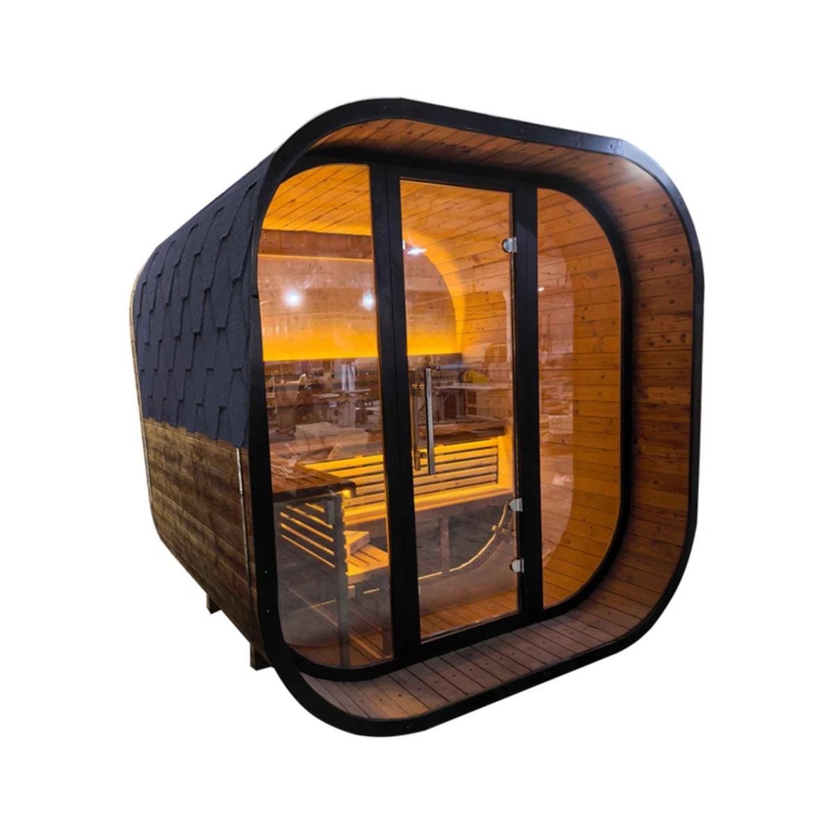 Thermo Wood Black Arched Sauna Pod with Glass Front CSA-742 reference view 2