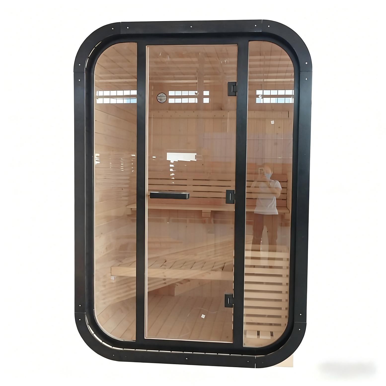 Finland Pine Compact Black Frame Sauna Pod with Glass Door product image