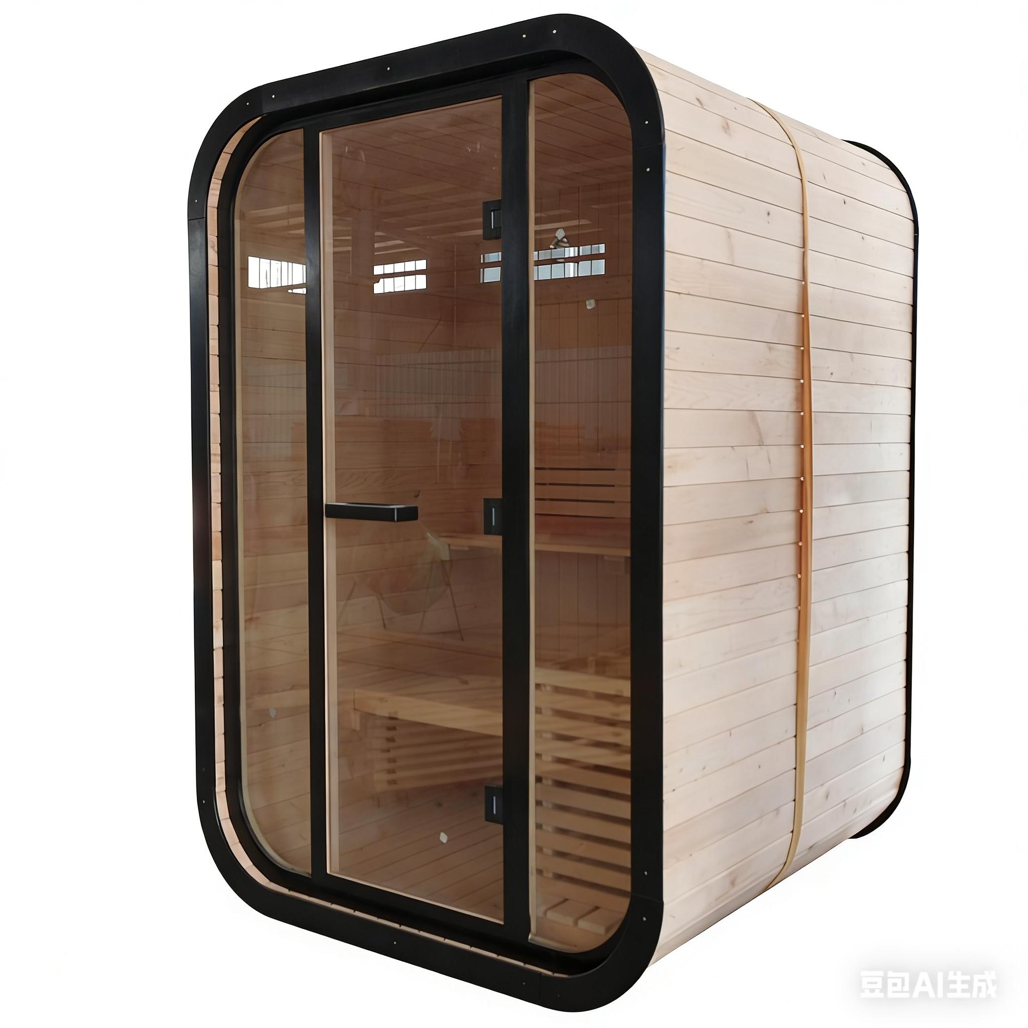 Finland Pine Compact Black Frame Sauna Pod with Glass Door CSA-743 reference view 2