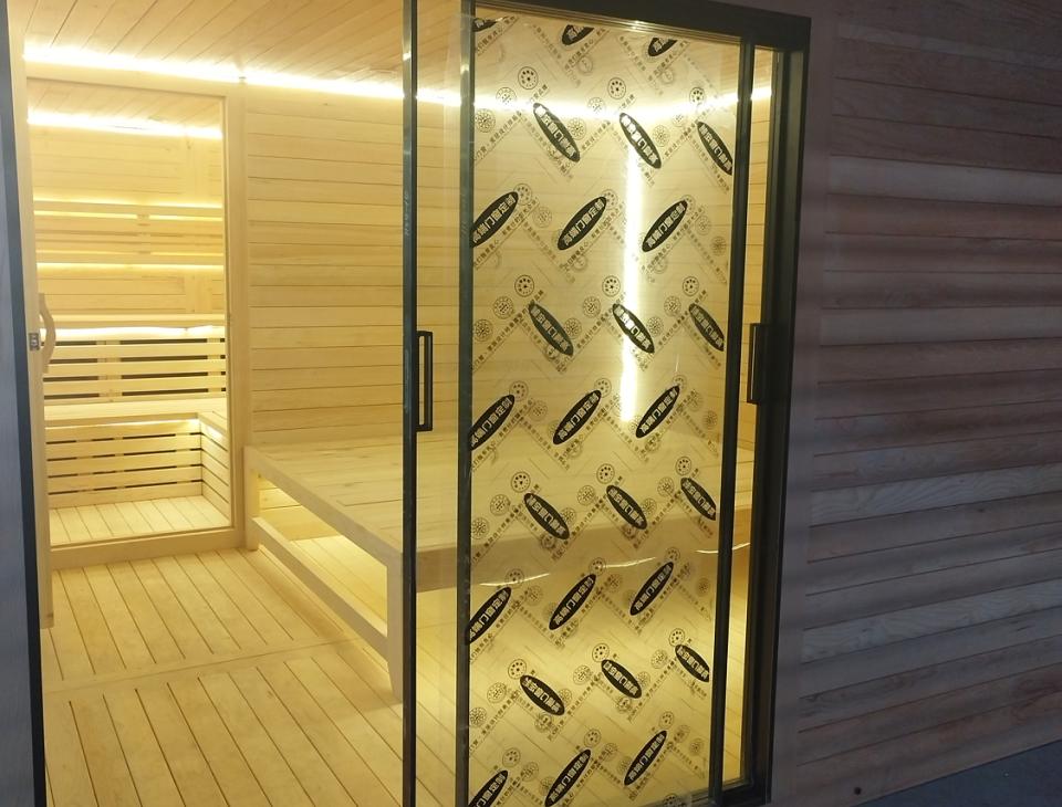 Black Commercial Sauna Room with Glass Front and Salt Wall CSA-749 reference view 3
