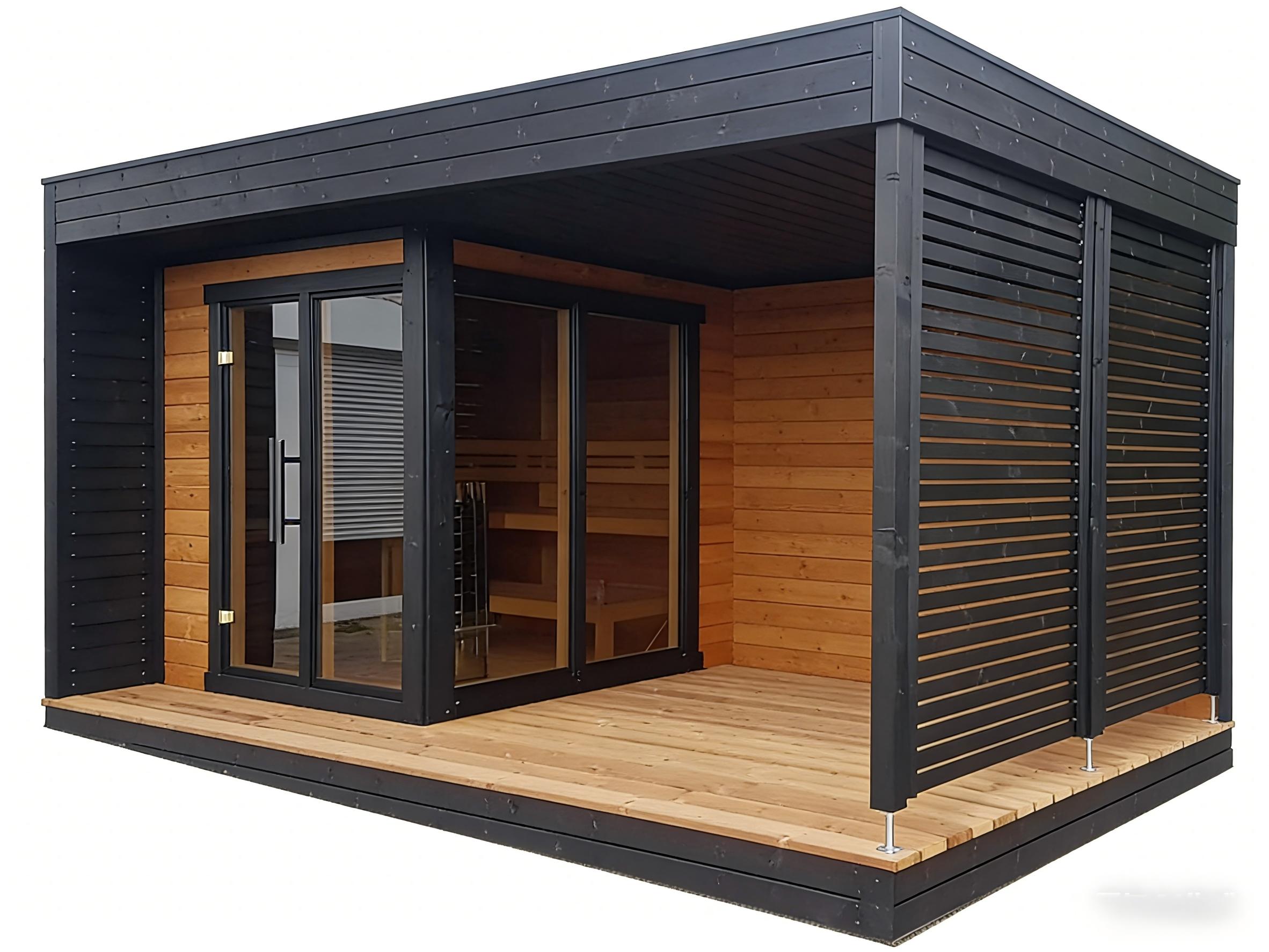 Black Flat Roof Outdoor Sauna Room with Glass Corner product image