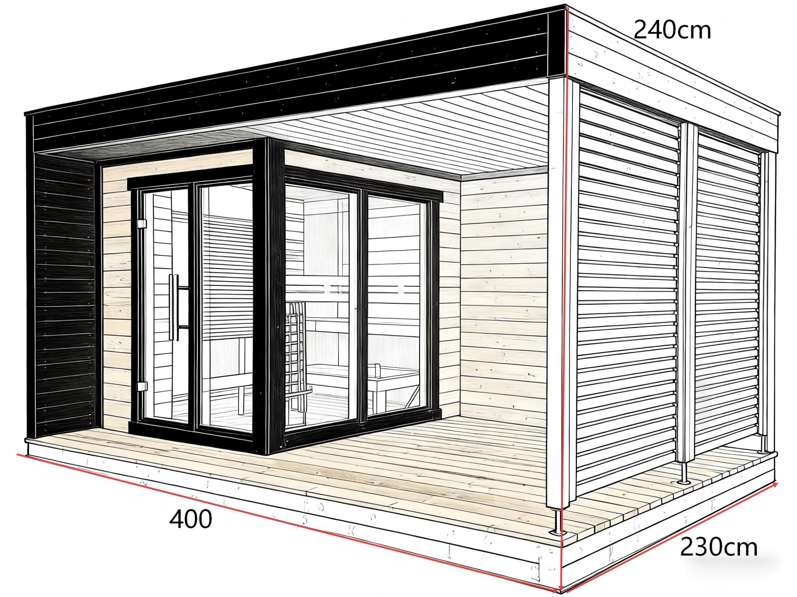 Black Flat Roof Outdoor Sauna Room with Glass Corner CSA-751 reference view 3