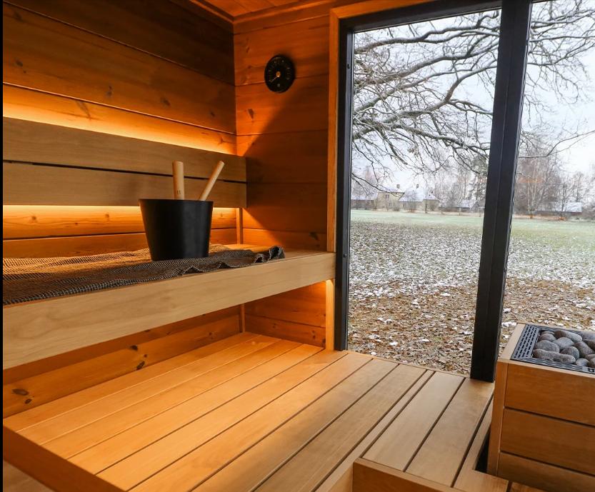 Black Flat Roof Outdoor Sauna Room with Glass Corner CSA-751 reference view 4