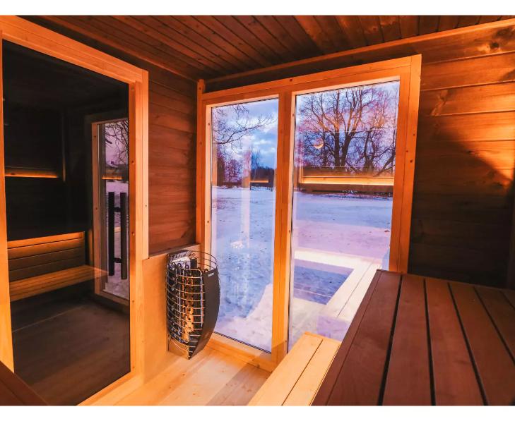 Compact Black Glass Cube Sauna Room with Wood Interior CSA-752 reference view 4