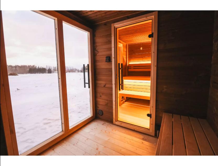 Compact Black Glass Cube Sauna Room with Wood Interior CSA-752 reference view 5