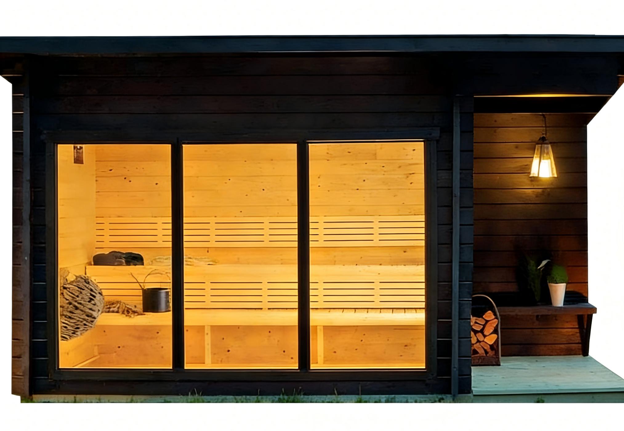 Black Sloped Roof Outdoor Sauna Cabin with Glass Front CSA-753 reference view 2