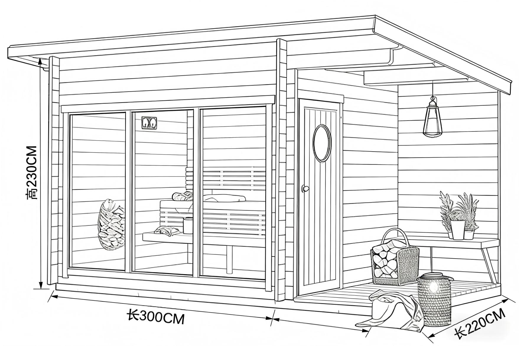 Black Sloped Roof Outdoor Sauna Cabin with Glass Front CSA-753 reference view 3
