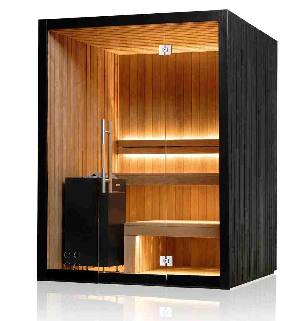 Compact Indoor Black Glass Sauna Room with Wood Interior product image