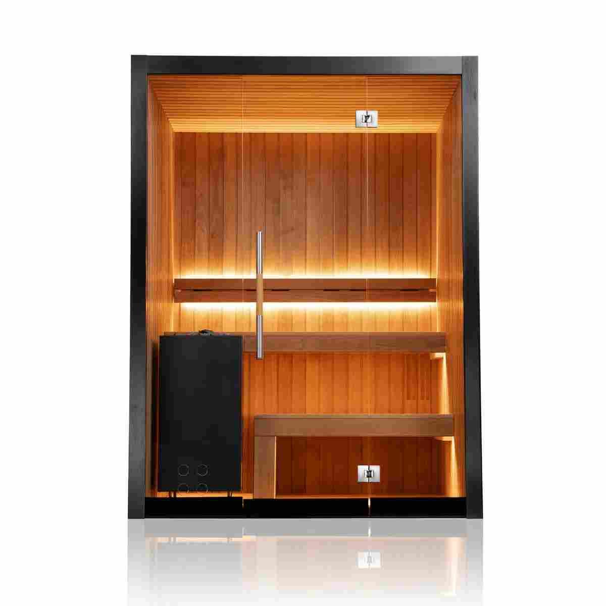 Compact Indoor Black Glass Sauna Room with Wood Interior CSA-755 reference view 2