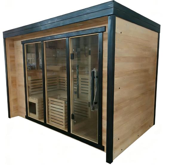 Rectangular Black Frame Outdoor Sauna Room with Glass Front product image