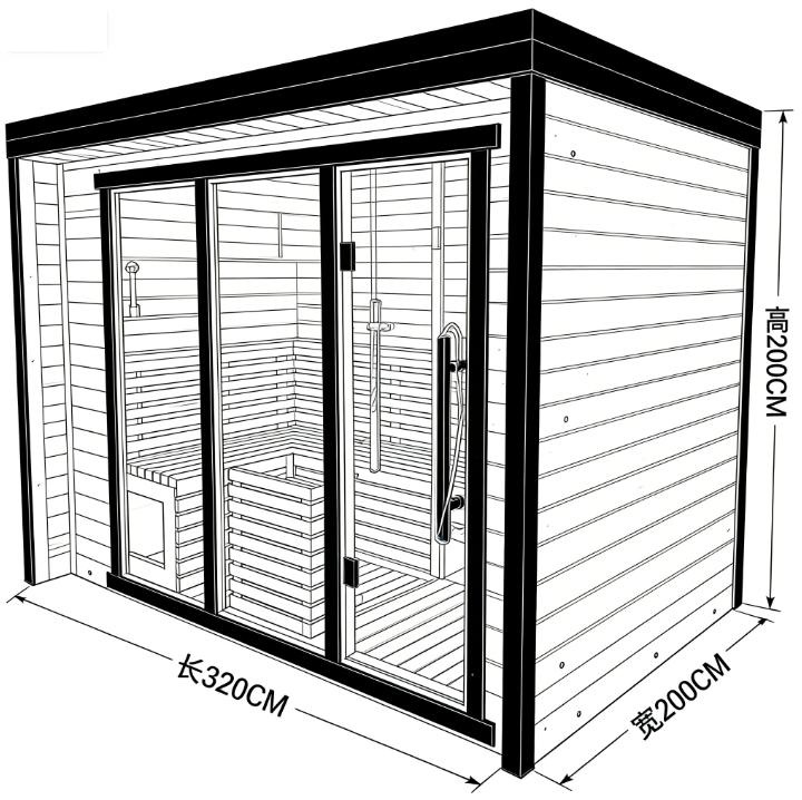 Rectangular Black Frame Outdoor Sauna Room with Glass Front CSA-756 reference view 3
