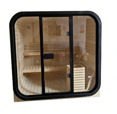 Rounded Corner Outdoor Sauna Pod with Black Glass Front CSA-757 reference view 2