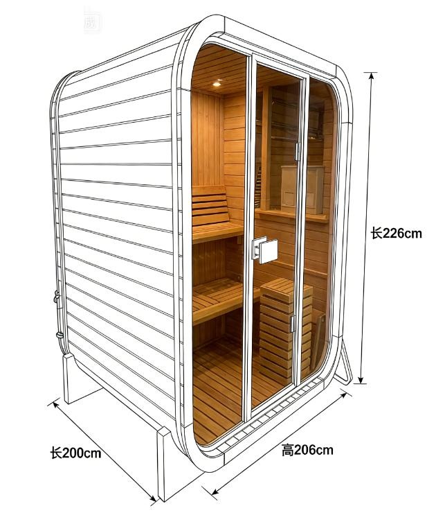Rounded Corner Outdoor Sauna Pod with Black Glass Front CSA-757 reference view 3
