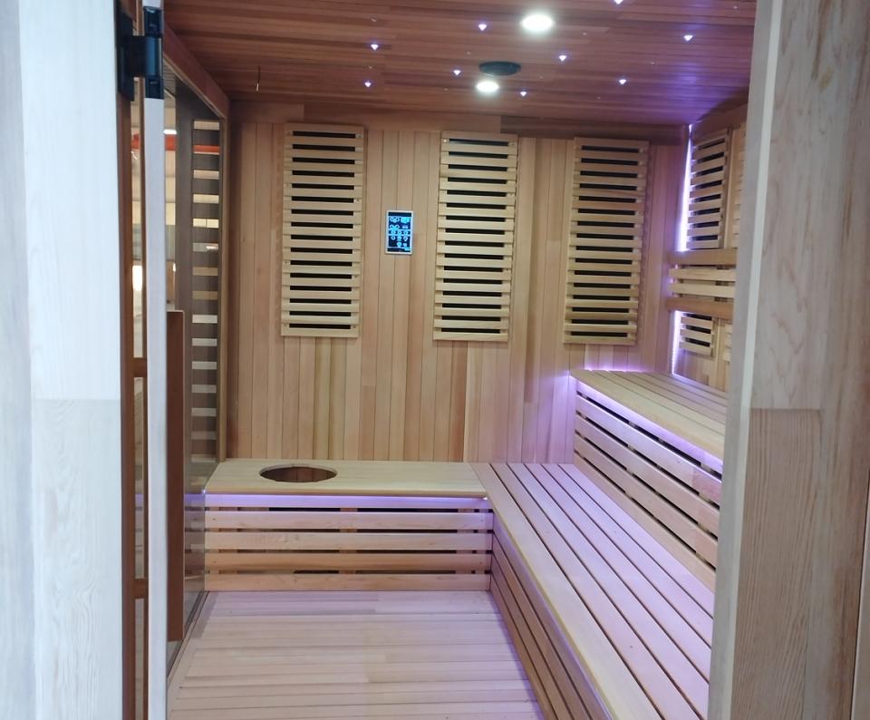 Large Commercial Modular Sauna Room with Panoramic Glass Front CSA-758 reference view 3