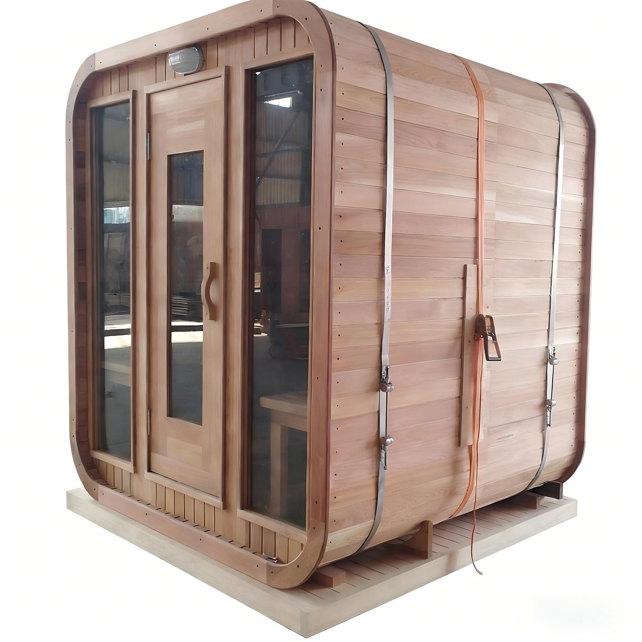 Rounded Light Wood Sauna with Double Glass Door product image