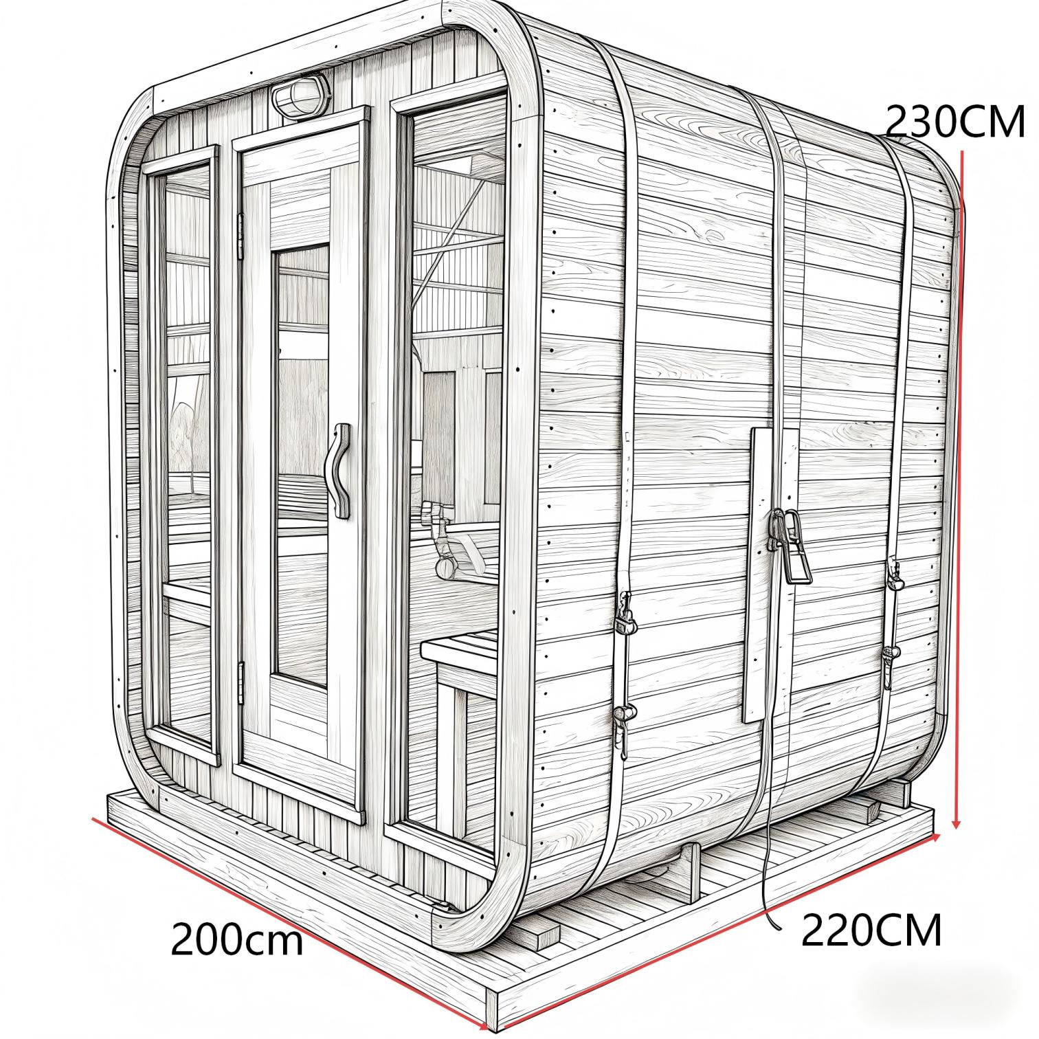 Rounded Rectangular Light Wood Sauna Room with Double Glass Door CSA-760 reference view 3