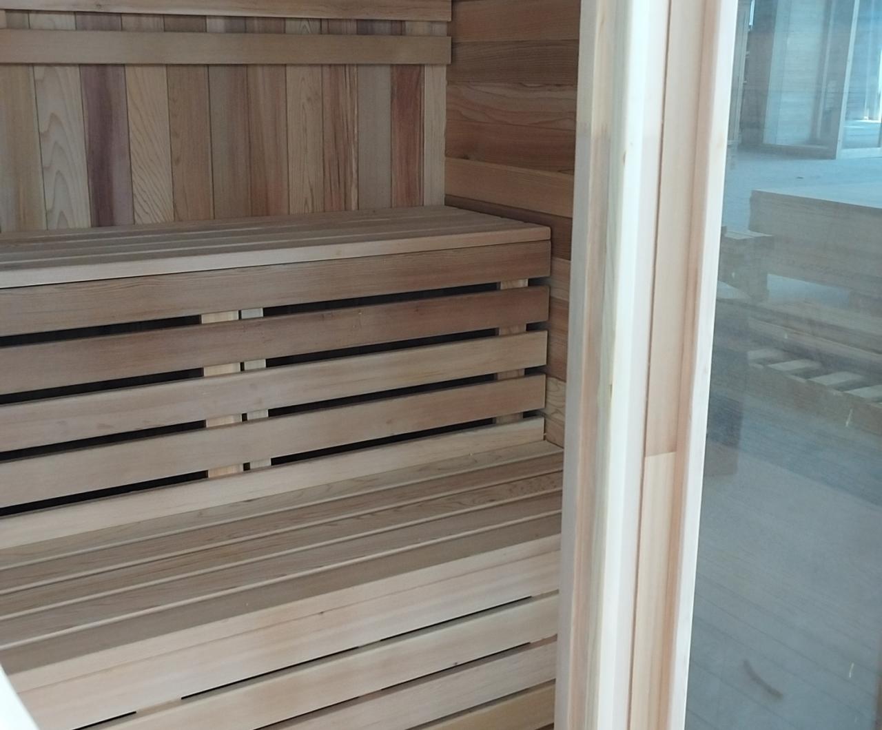 Rounded Rectangular Light Wood Sauna Room with Double Glass Door CSA-760 reference view 4