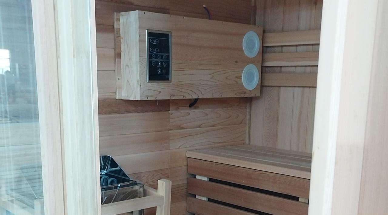 Rounded Rectangular Light Wood Sauna Room with Double Glass Door CSA-760 reference view 5