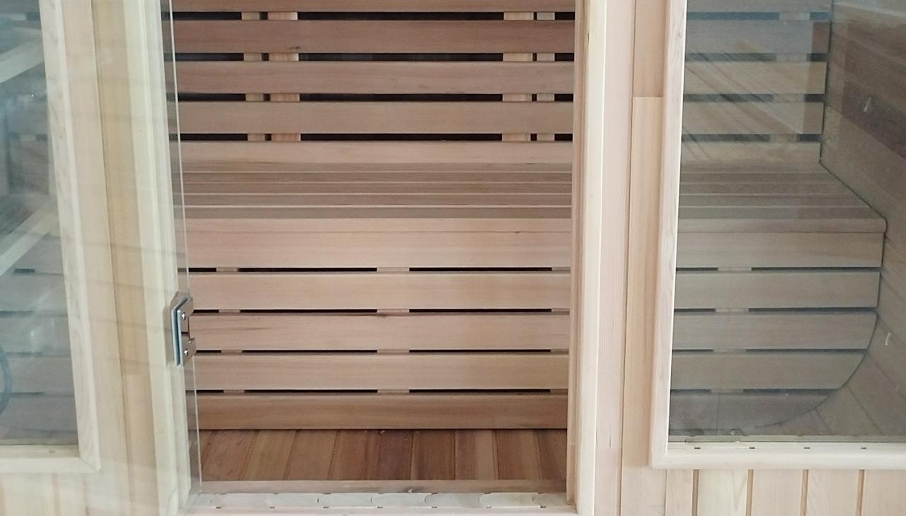 Rounded Rectangular Light Wood Sauna Room with Double Glass Door CSA-760 reference view 6