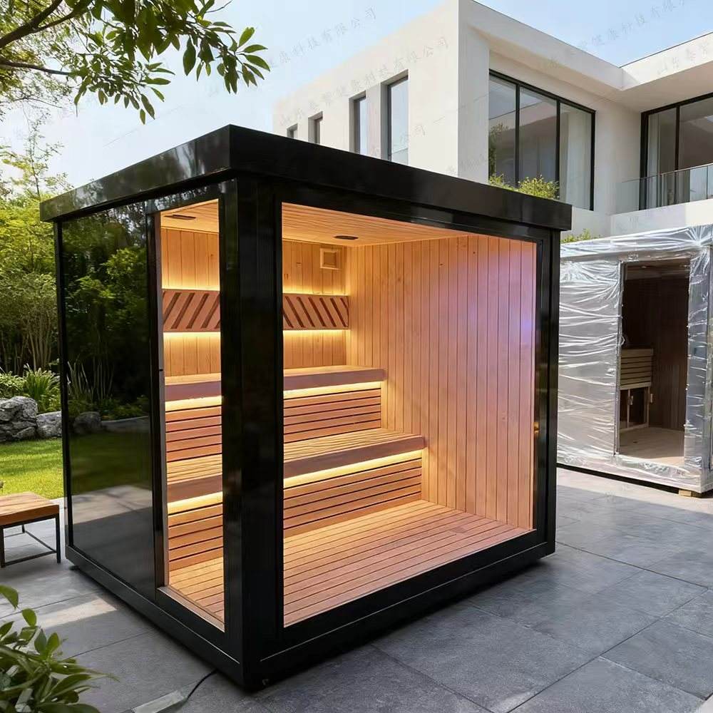 Modern Flat Roof Outdoor Cube Sauna Cabin with Glass Front CSA-761 reference view 2